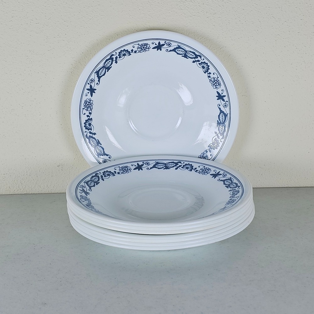 Set of 8 Vintage Corelle Old Town Onion Coffee Tea Saucer 6 1/4"